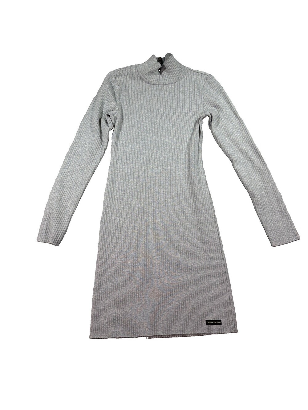 Calvin Klein Jeans Grey Ribbed Mock Neck Long Sleeve Sweater Dress Size S 0217